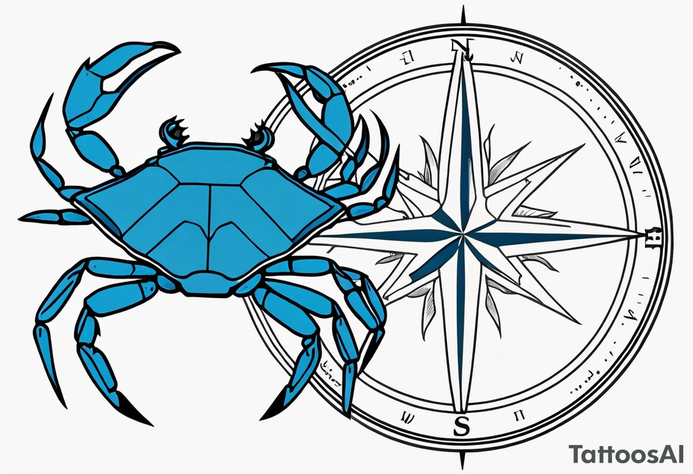 blue crab compass, nautical design for a female tattoo idea