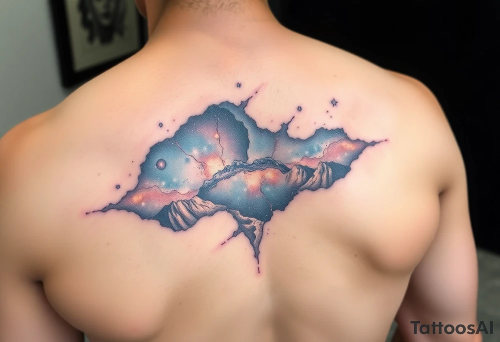 Beautiful and epic 3d milky way that appears to be coming out of the skin tattoo idea