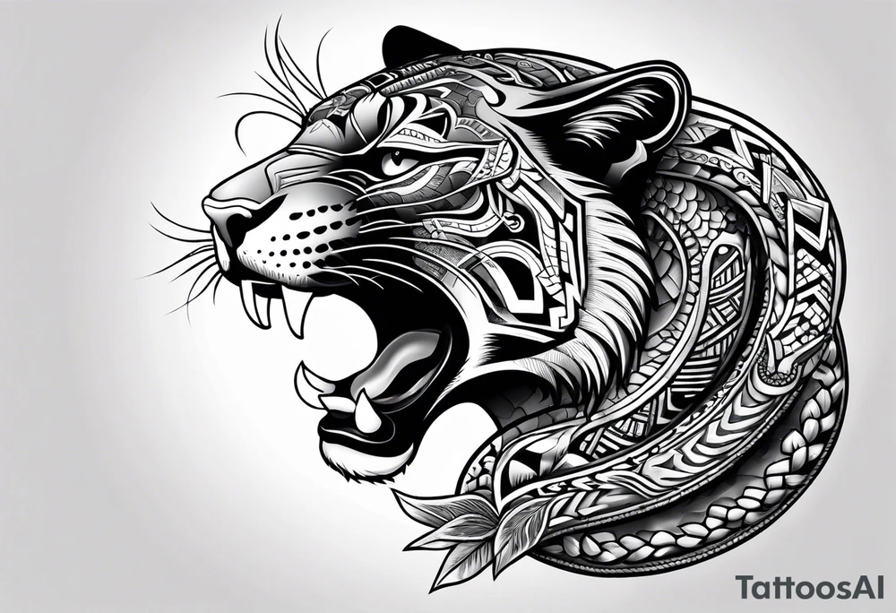 aztec black jaguar with snake tattoo idea