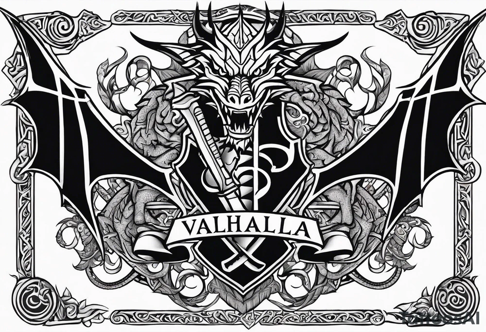 Valhalla sword shield dragon axe tattoo idea