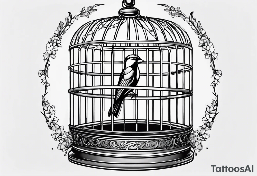 Empty open bird cage tattoo idea