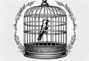Empty open bird cage tattoo idea