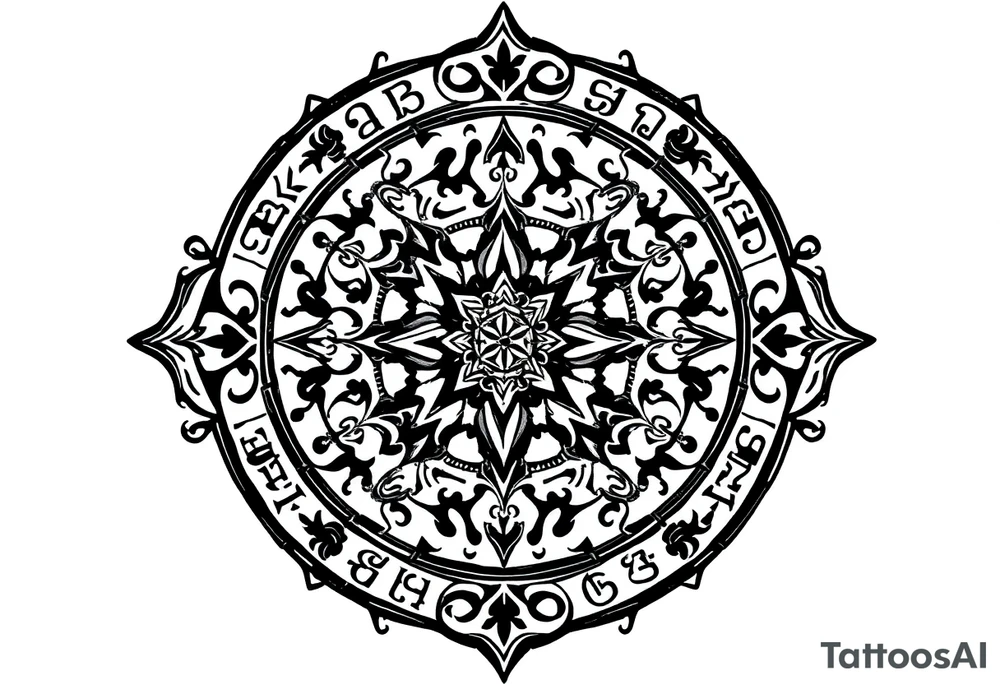 mytical shaman and witch ancient ornament with runes tattoo idea
