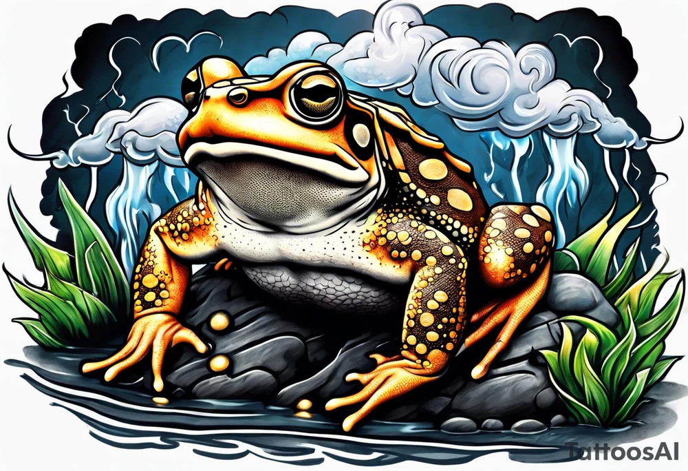 A toad in a thunderstorm tattoo idea