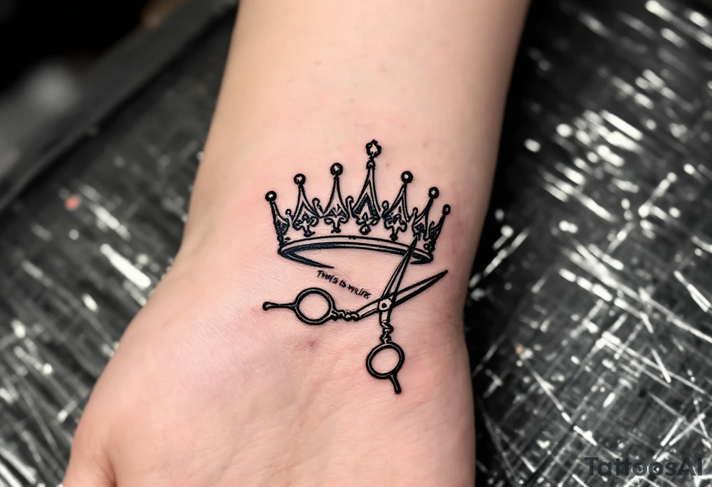 Barber pole crown scissors 
           THIS IS MY LIFE tattoo idea