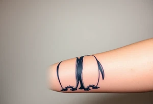 Penguin couple, looking away towards a sunset tattoo idea