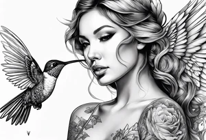 hummingbird with fallen angel tattoo idea