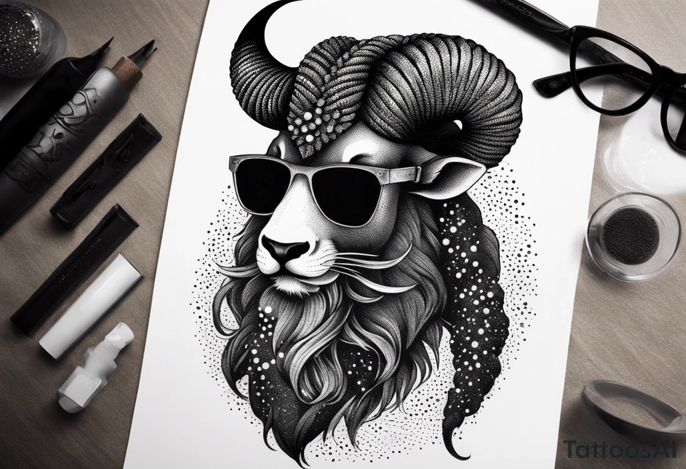 capricorn with beard and sunglasses tattoo idea