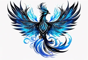 Phoenix Rising From The Ashes, Black And Blue Design With Blue Flame Hues tattoo idea