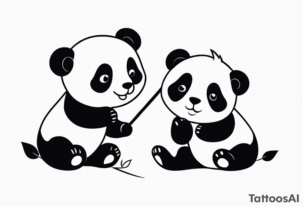 cute panda pair playing tattoo idea