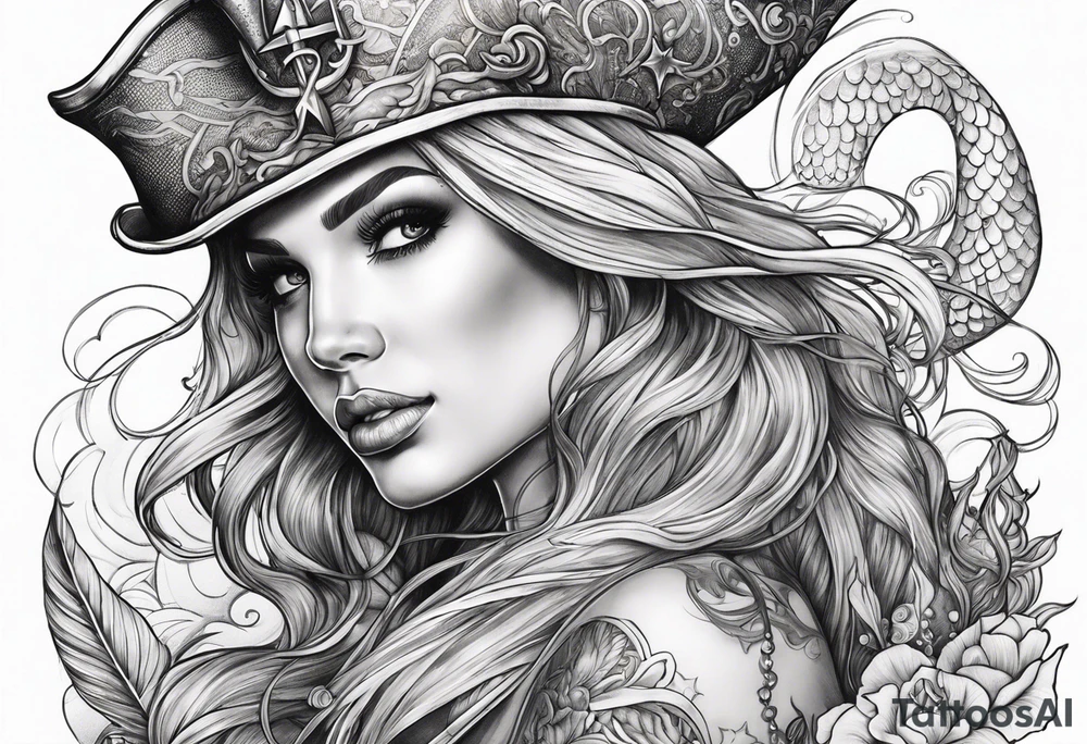 mermaid and pirate tattoo idea