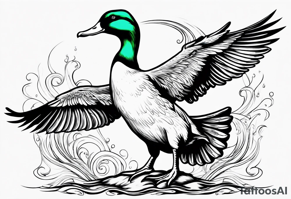 Mallard Duck dressed like a wizard casting a spell with his wand tattoo idea