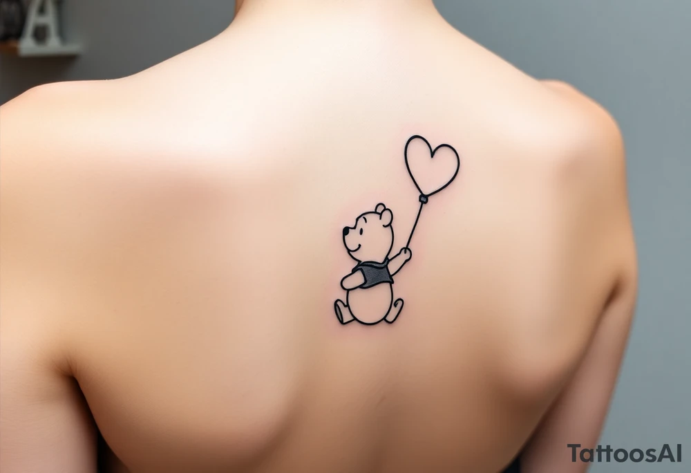 Winnie the pooh with a heart balloon tattoo idea