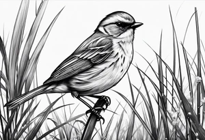 little bird perched on tall grass tattoo idea