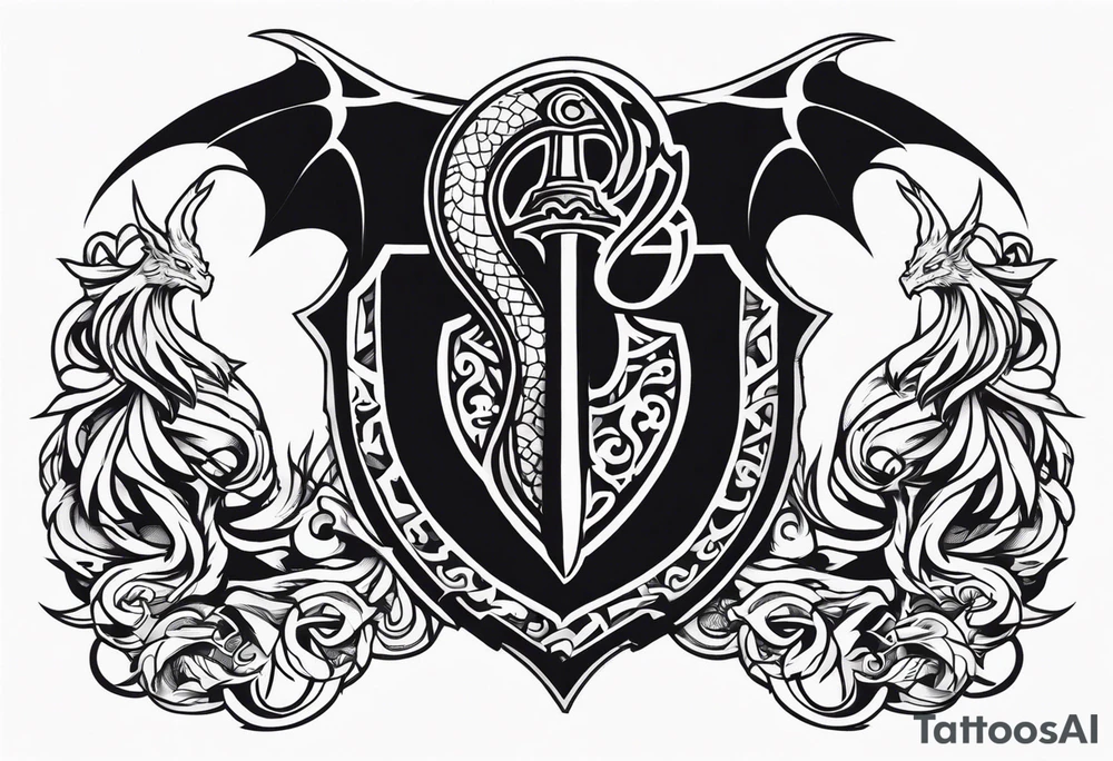 Valhalla sword shield dragon axe tattoo idea
