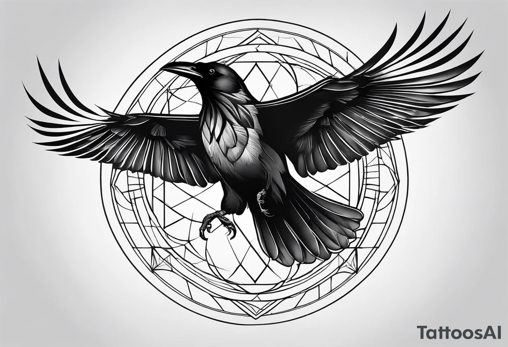 symmetrical outlines of a flying crow, all lines straight tattoo idea