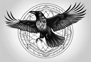 symmetrical outlines of a flying crow, all lines straight tattoo idea