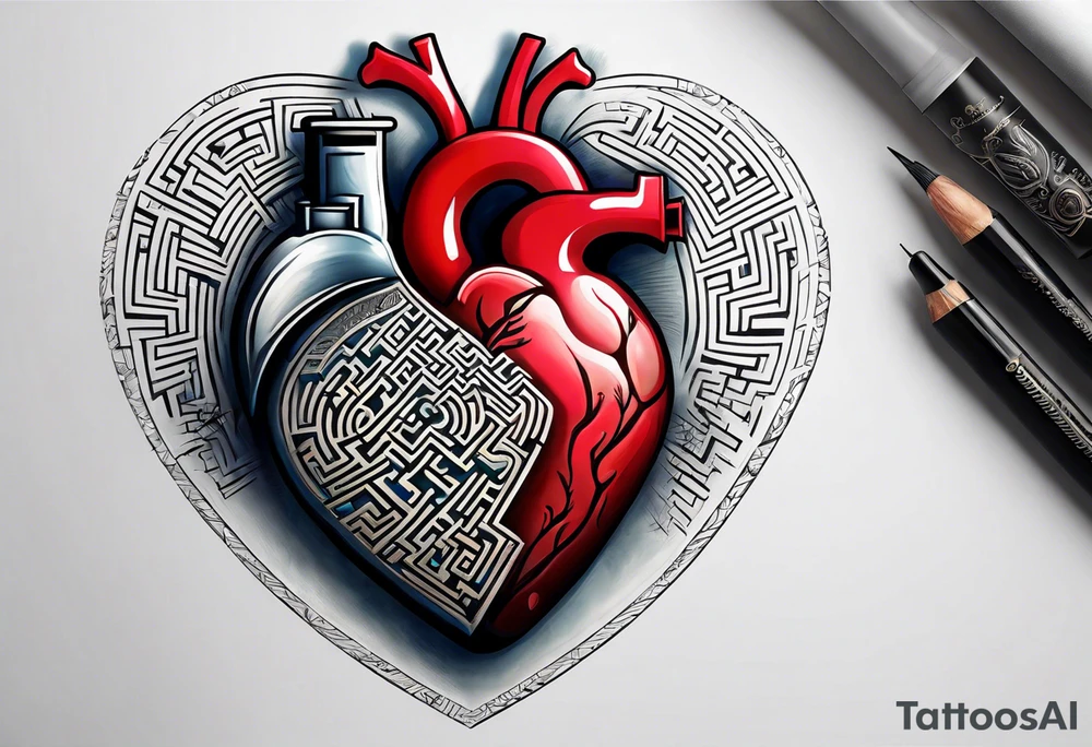 real heart with a maze inside tattoo idea