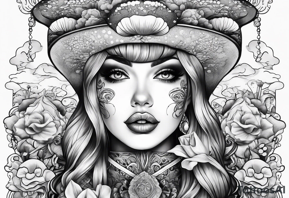 tattoo sleeve girl tongue mushrooms tattoo idea