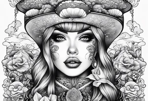 tattoo sleeve girl tongue mushrooms tattoo idea