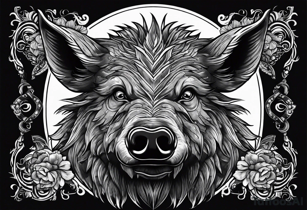 angry boar front tattoo idea
