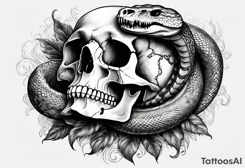 A skull with a snake wrapped around it and tossed bordering all of it tattoo idea