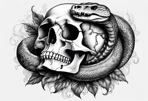 A skull with a snake wrapped around it and tossed bordering all of it tattoo idea