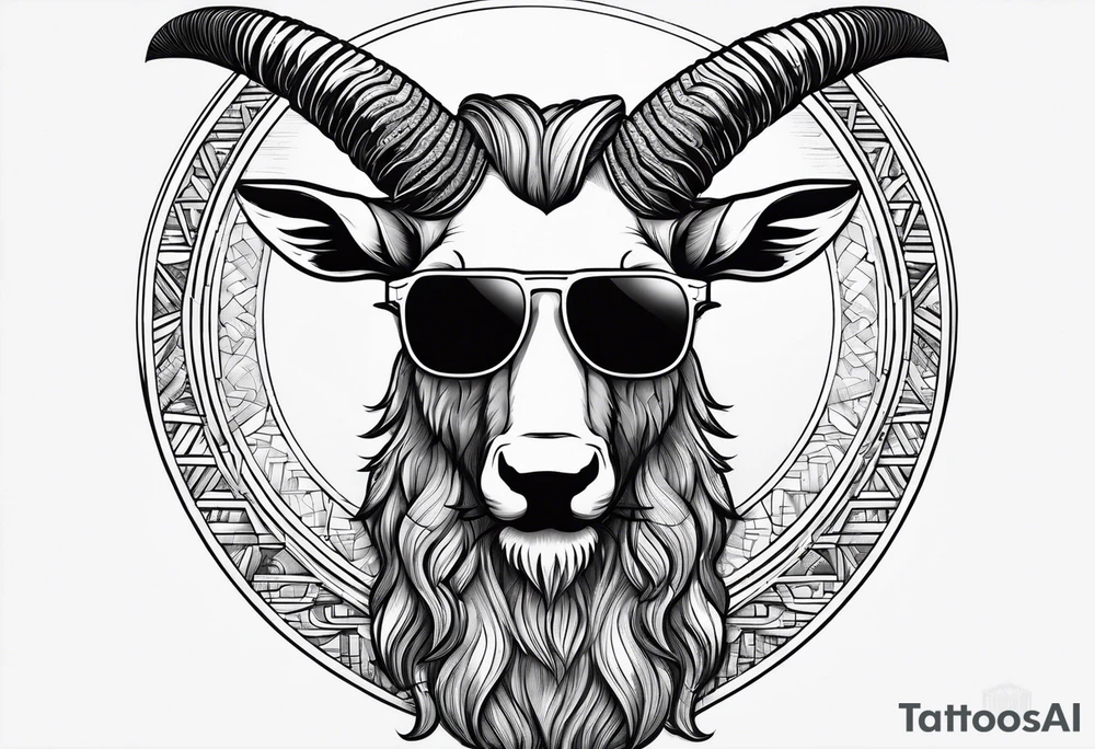 capricorn with beard and sunglasses tattoo idea