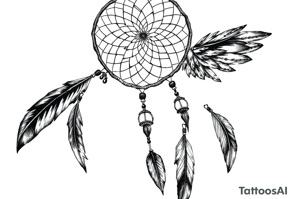 dreamcatcher with feathers, authentic tattoo idea