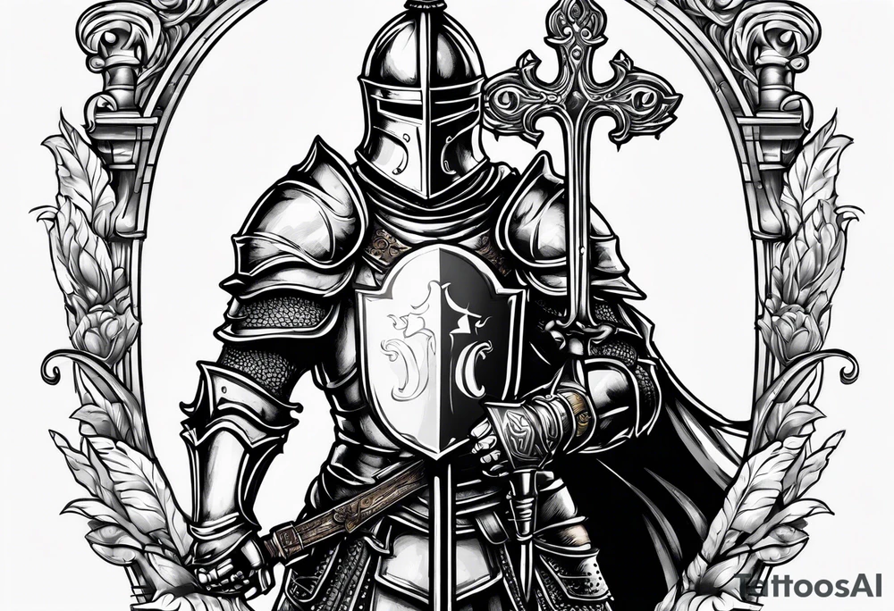 knight holding a bible over his head tattoo idea