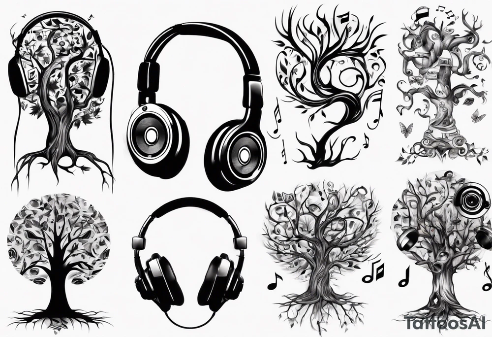 music speaker note tree headphones tattoo idea