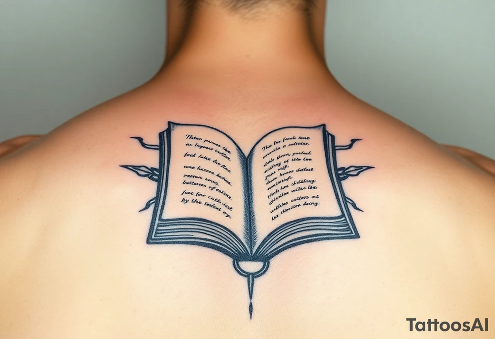 artistic open book that looks more like a tribal tattoo than a book tattoo idea