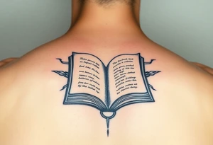 artistic open book that looks more like a tribal tattoo than a book tattoo idea