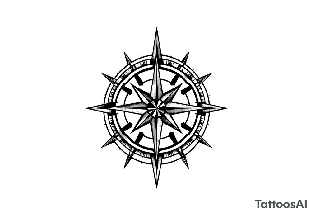 Simple Double layered compass rose tattoo idea