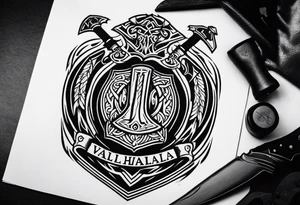 Valhalla shield sword axe fire tattoo idea