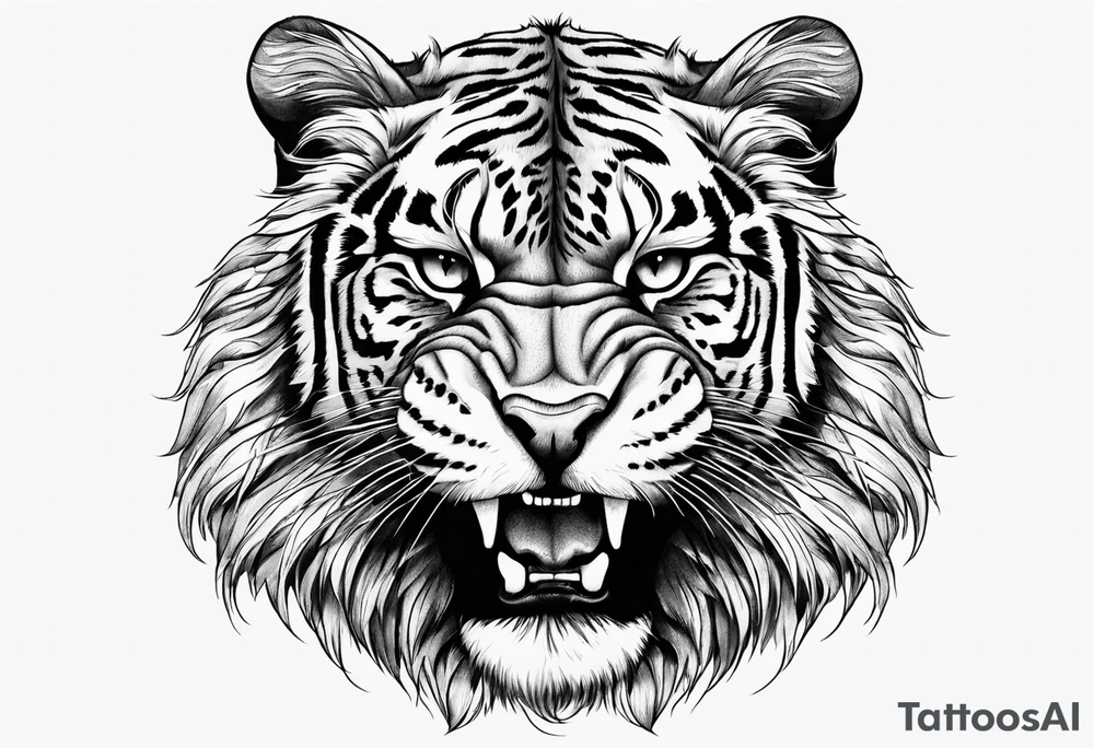 big cat face, growling or roaring, no mane tattoo idea