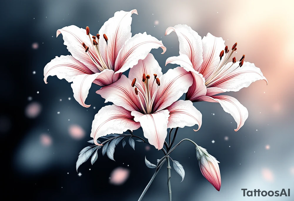 delicate lilies in frost with petals tattoo idea
