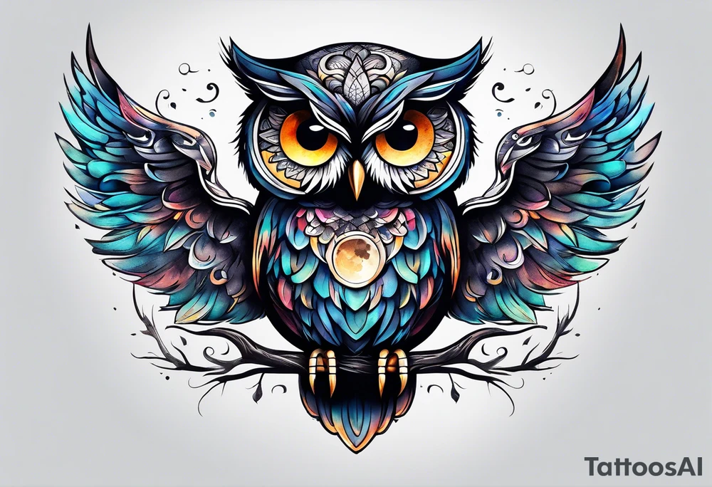 Owl and moon tattoo idea