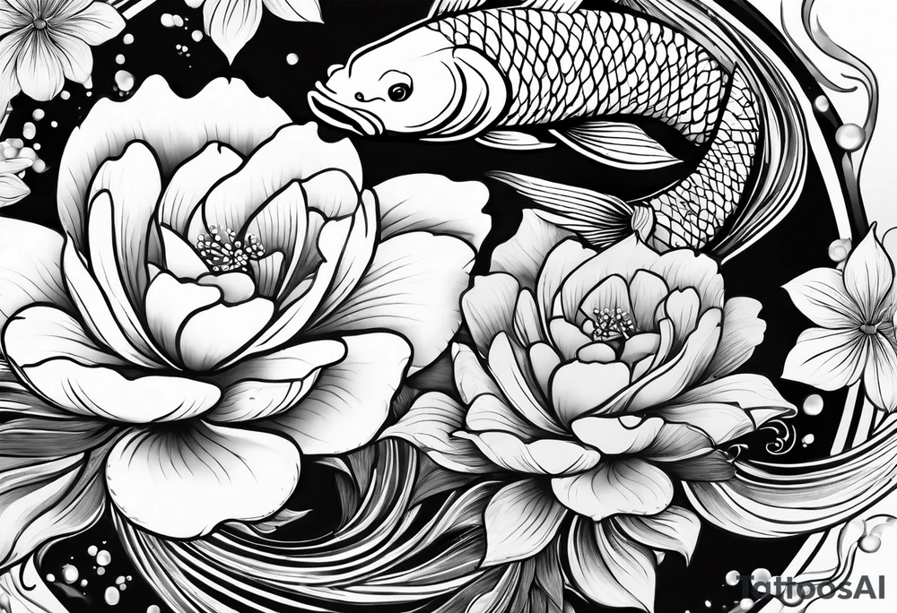 karpa koi whit flower and water tattoo idea