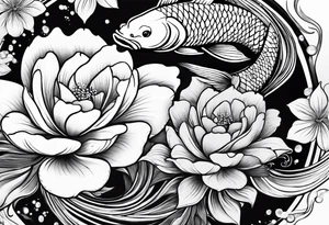 karpa koi whit flower and water tattoo idea