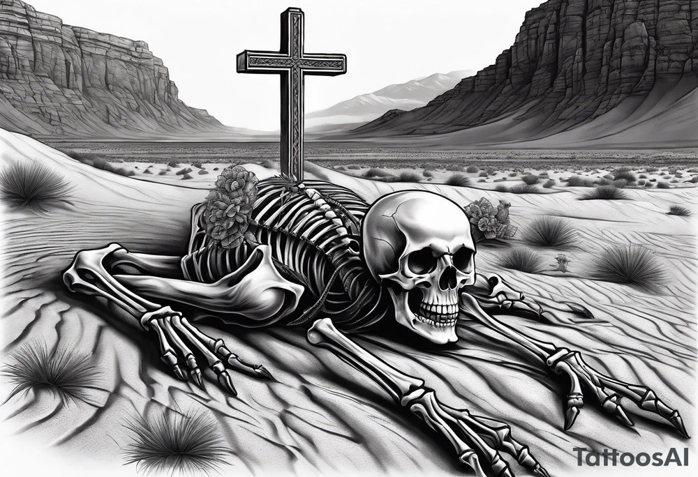 skeleton crawling towards a cross in a desert tattoo idea skeleton crawling towards a cross in a desert tattoo idea