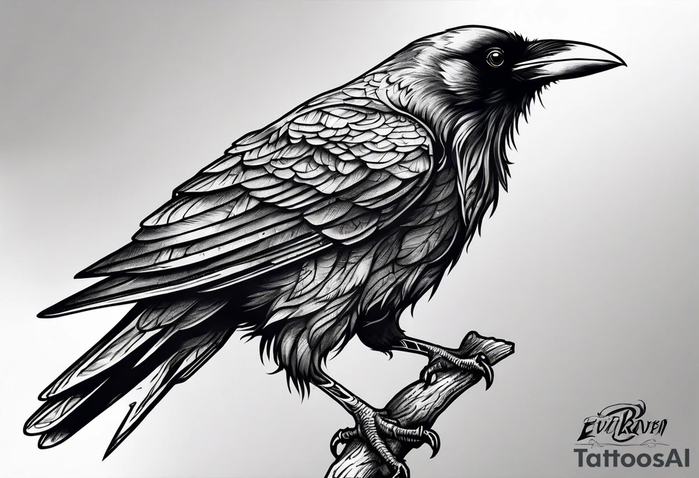 Evil Raven standing  on a tree branch tattoo idea
