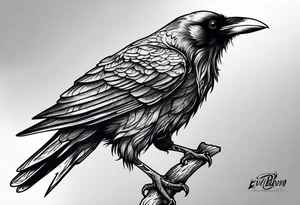 Evil Raven standing  on a tree branch tattoo idea