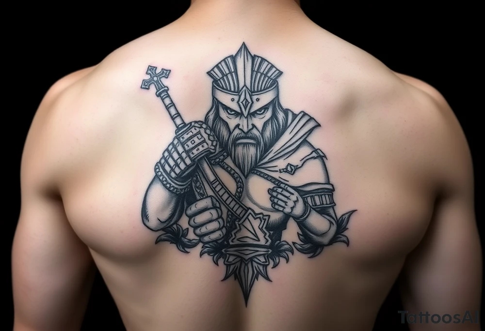 epic warrior tattoo protecting family tattoo idea