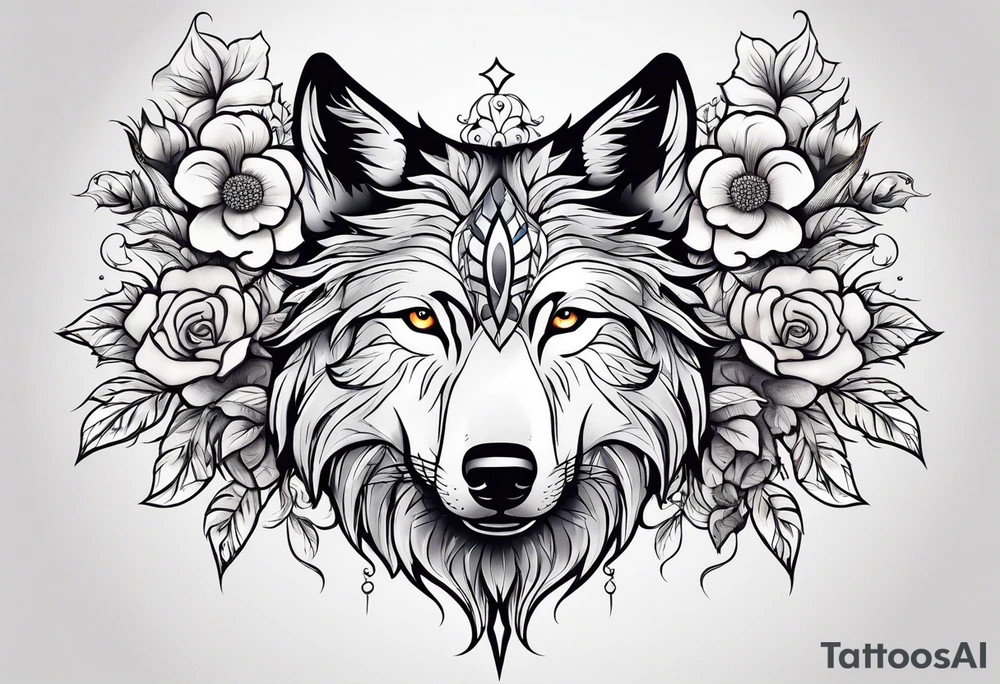 Wolf, flower, cross tattoo idea