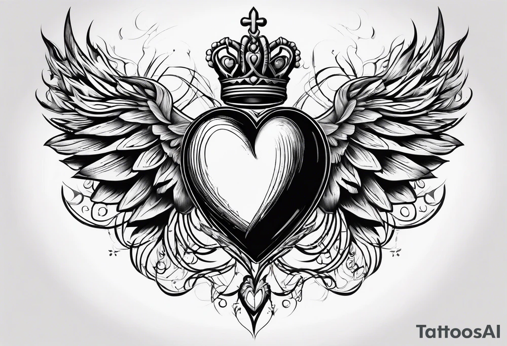 sacred heart with a real heart and flames coming out of the top and wings behind tattoo idea