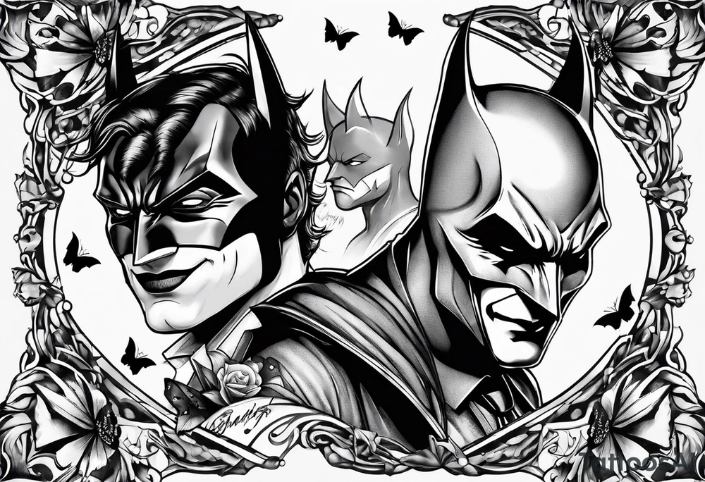 Batman and joker tattoo with butterflies simple tattoo idea