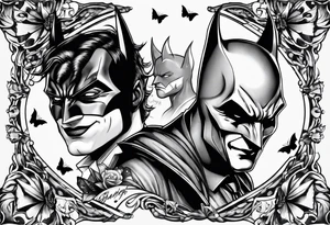 Batman and joker tattoo with butterflies simple tattoo idea