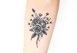 vintage bouquet of wild roses and meadow flowers with morning dew tattoo idea
