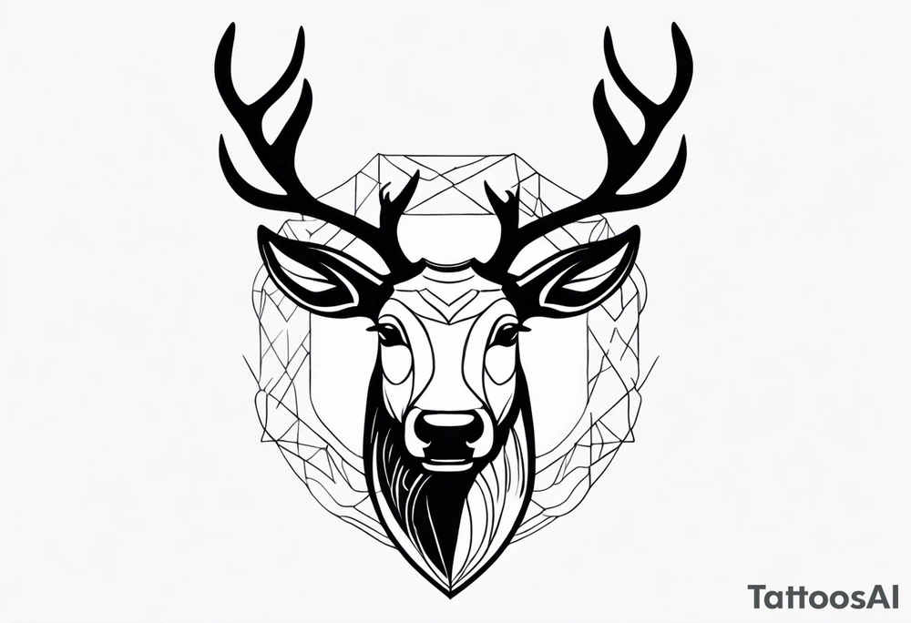 back tattoo of a front view reindeer with half a face tattoo idea